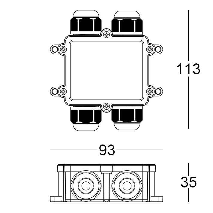 MOR685P/4VS - Scatola di connessione IP68 5Poli/4Vie<br>5 x 4 mm²